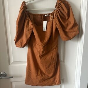 Francesca's Collections Rust Puff Sleeve Mini Dress